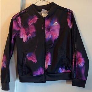 Adidas Black Jacket with Pink and Purple Floral Design